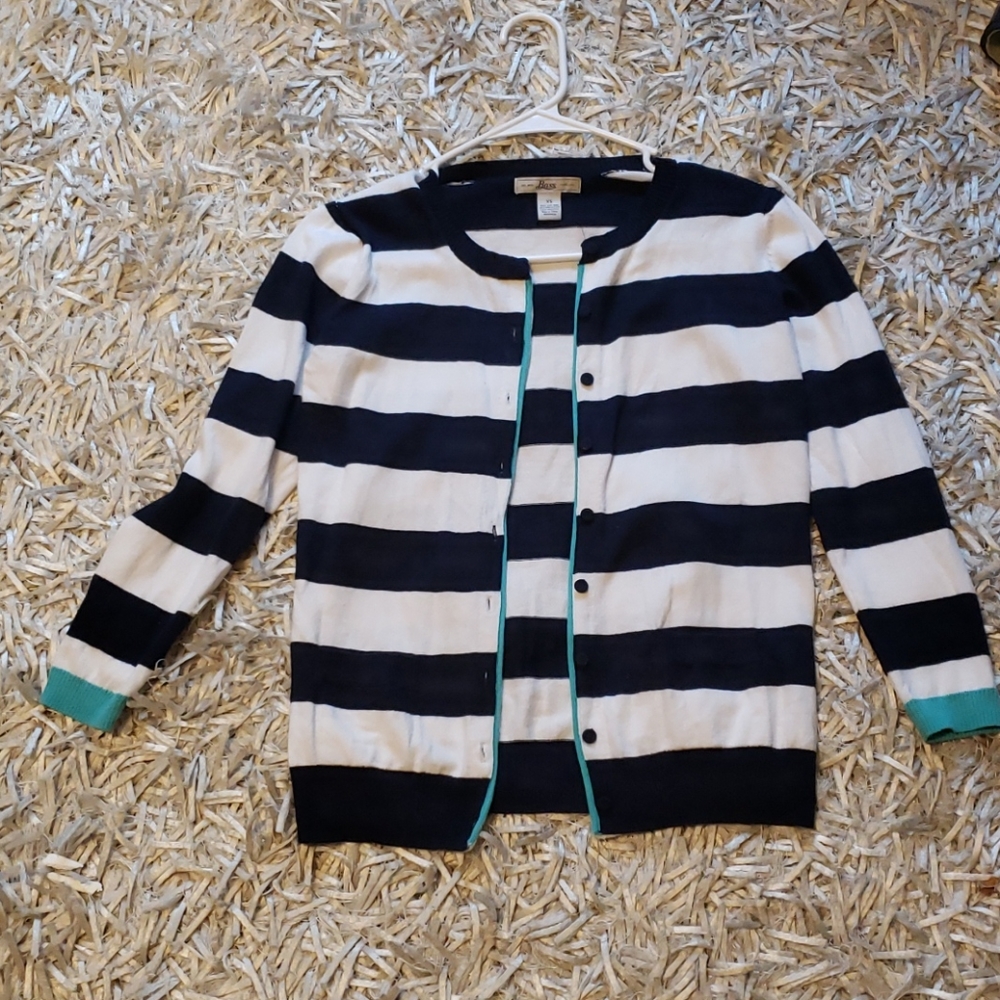 Navy and white striped cardigan